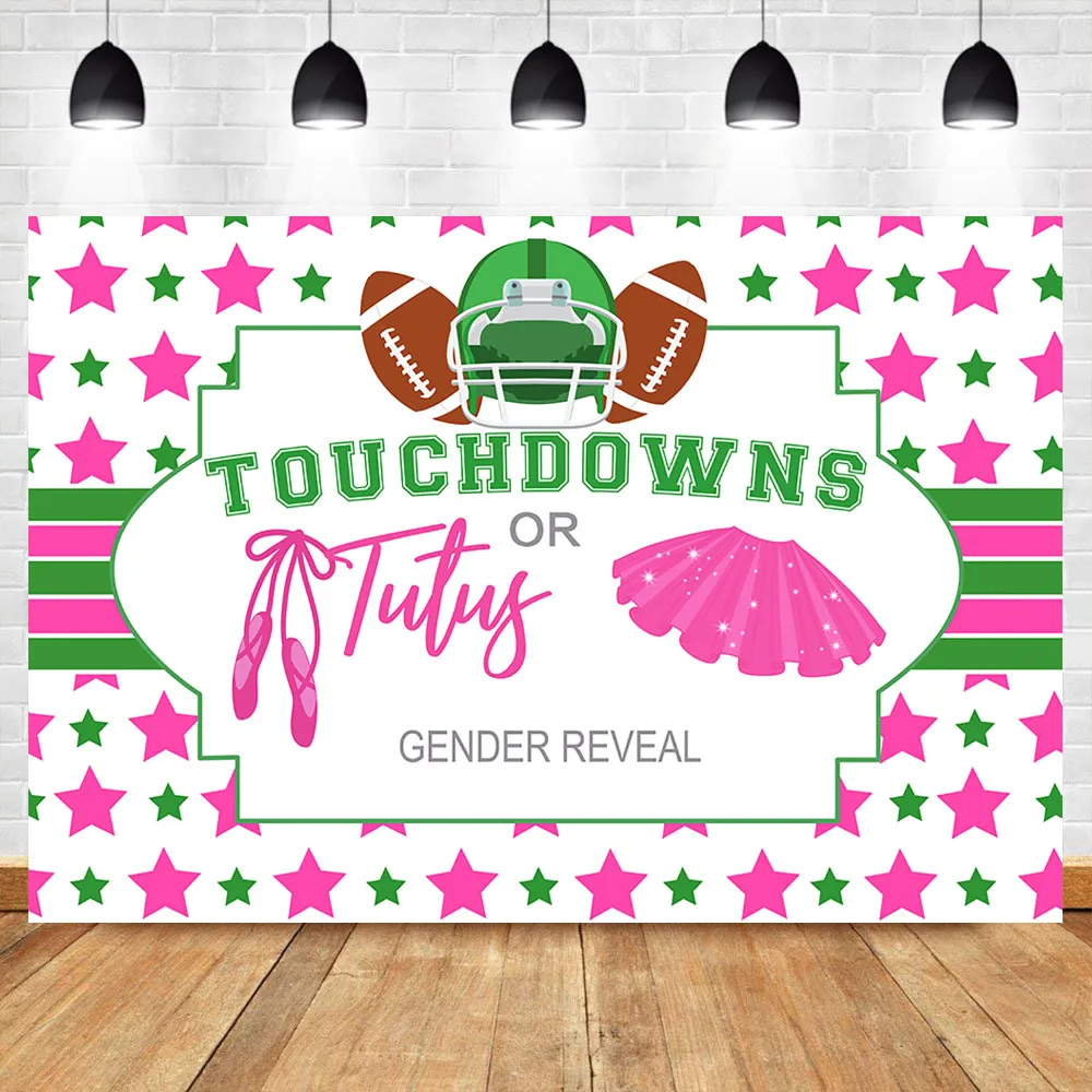 

NeoBack Touchdowns or Tutus Gender Reveal Backdrop Baby Shower Party Banner Background Photography Football Theme Photo Backdrop