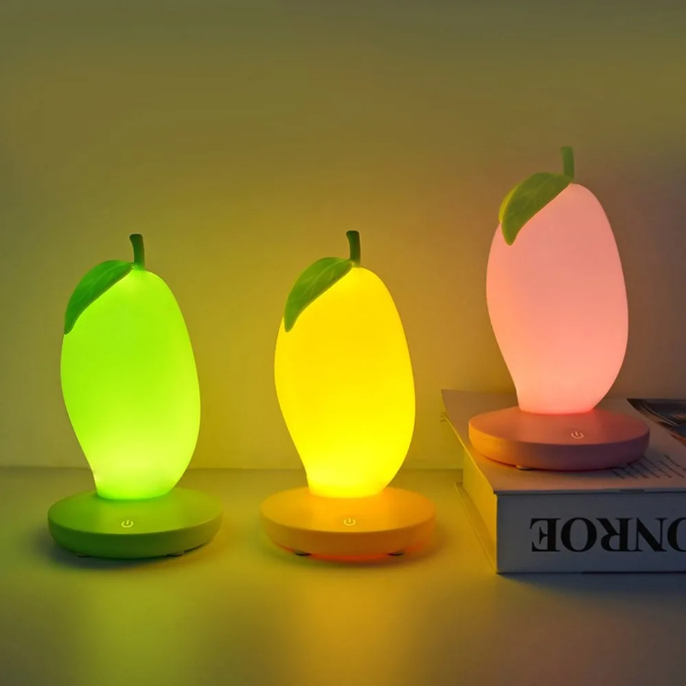 

JXSFLYE Creative Mango Shaped Small Night Light USB Charging Dimmable LED Lights Home Decor Bedside Lamp for Kids Fruit Lamp