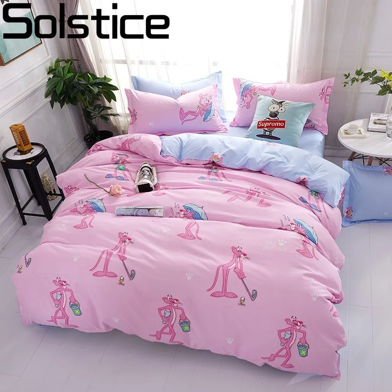 

Solstice Cartoon Pink Leopard Children Room 4pcs Bedding Sets Bed Sheet Duvet Cover Pillowcase Bedclothes Twin Full Queen King