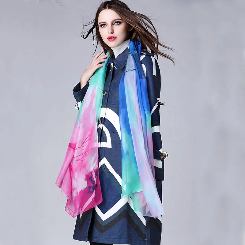 Runway Wool Coat 2015 Europe Fashion New Turn Down Collar Streak Hit Color Absract Print Double