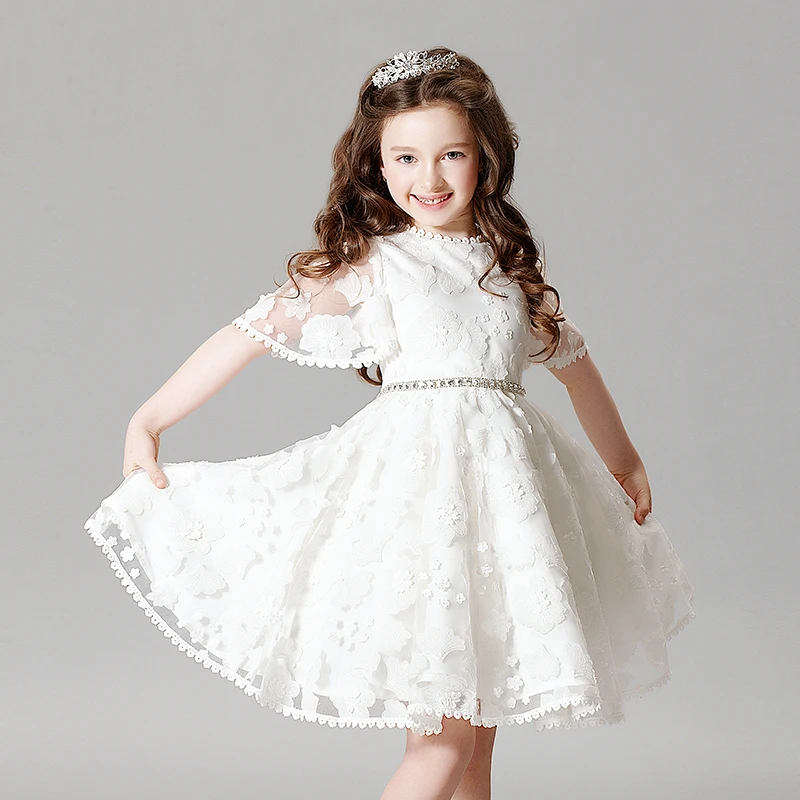 Fashion White Princess Dress For Weddings Summer 2017 Half Flare Sleeves Toddler Girls Dresses for Party Children Clothes P18
