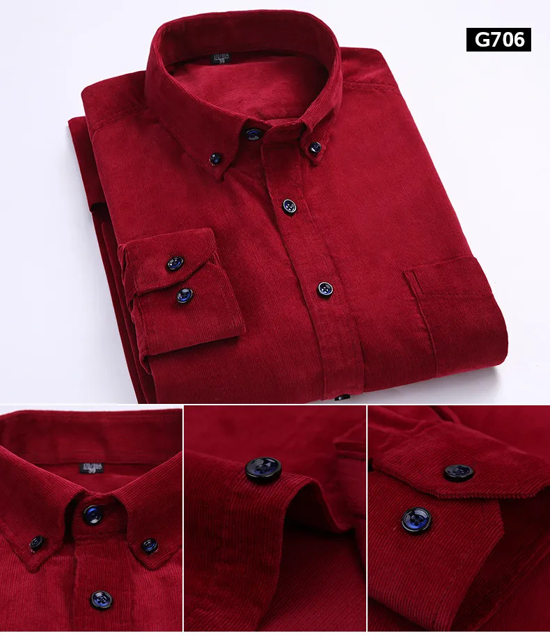 Plus Size 6xl Autumn/winter Warm Quality 100%cotton Corduroy long sleeved button collar smart casual shirts for men comfortable