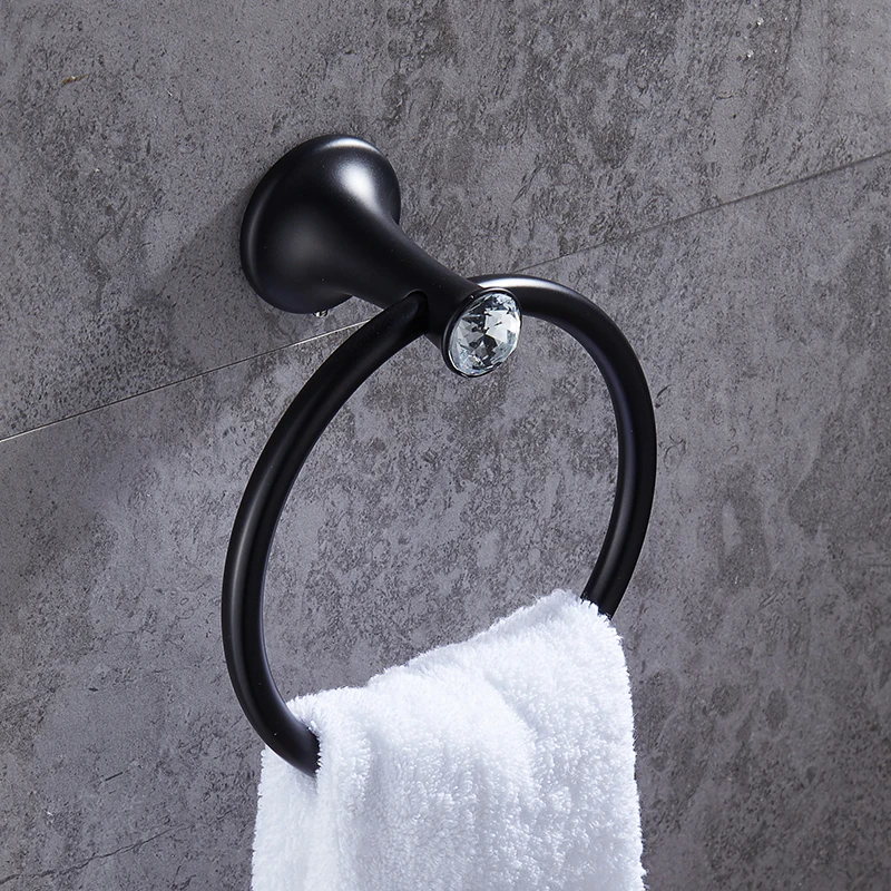 Towel Bar Crystal Stainless Steel Black Finished Bathroom Towel Ring