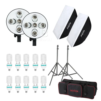 

High Quality 2250W Photo Studio Continuous Lighting 10X45W Bulbs 50*70cm Softboxes Stands Kit Free Shipping