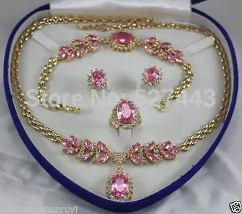 

Wholesale JWEW6529 18GP natural pink zircon necklace 18 "bracelet 7.5" Earring Ring (A0425)