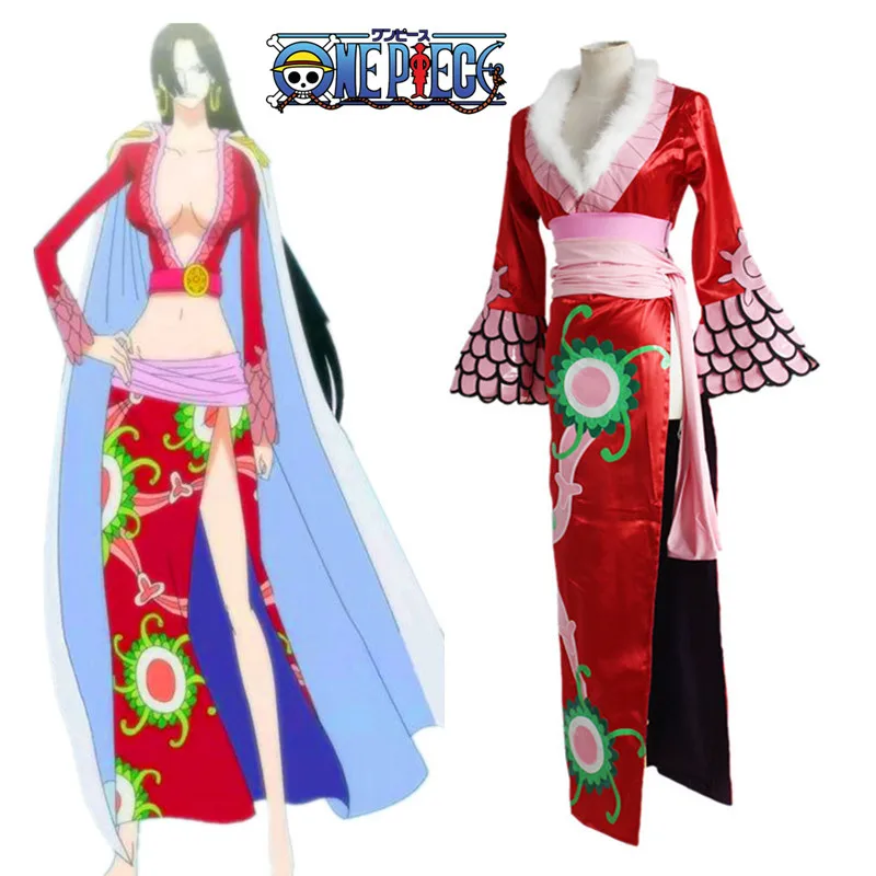 Hot One Piece Boa Hancock Cosplay Costume Party satin drill Dress