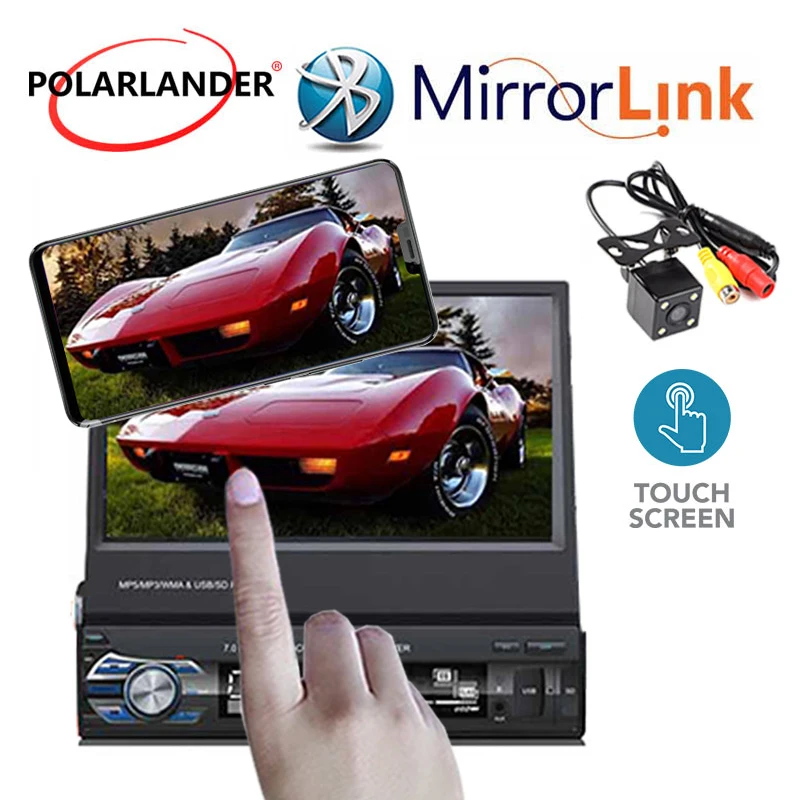 7 дюймовый автомобильный радиоприемник Mirror Link 1 DIN стерео FM/Aux/USB/TF/bluetooth/сенсорный