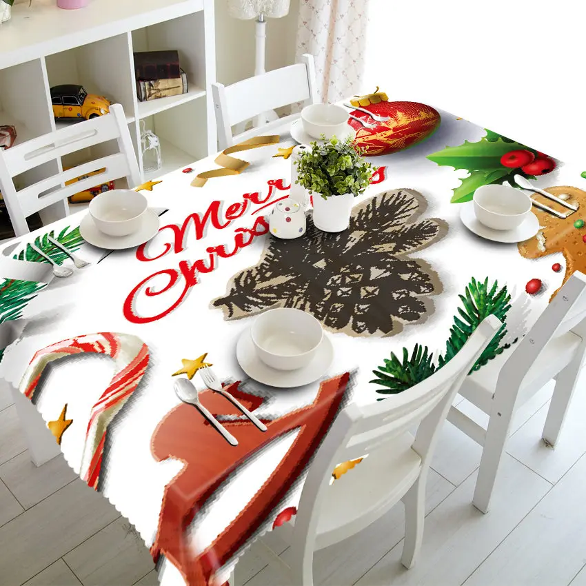 Домашний декор круглая Рождественская Скатерть 3d "Белый Снеговик" узор плотный полиэстер хлопок прямоугольная для праздничного стола для банкетов ткань - Цвет: Style D