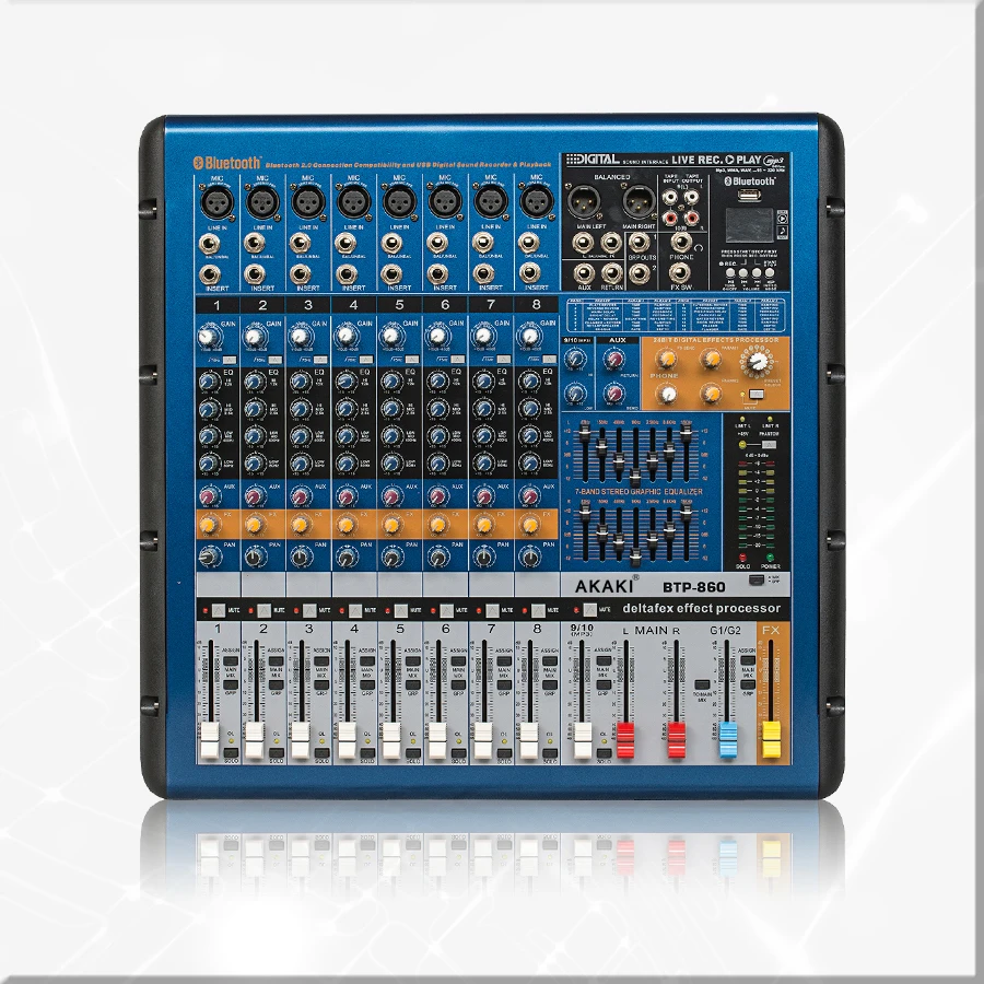8 channel DJ mixer console 48 V phantom power supply MP3 player with