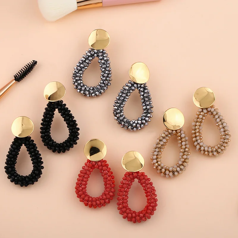 FLOLA Handmade Colorful Beads Earrings Women Trendy Dangle Teardrop Earrings Pendant kralen oorbellen ersq07