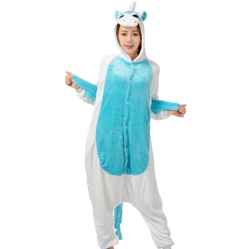 Unisex Adult Pajamas Onesie Anime Cosplay Costumes Cartoon Animal Sleepwear Stitch Unicorn Pikachu Winter Warm For Women Men