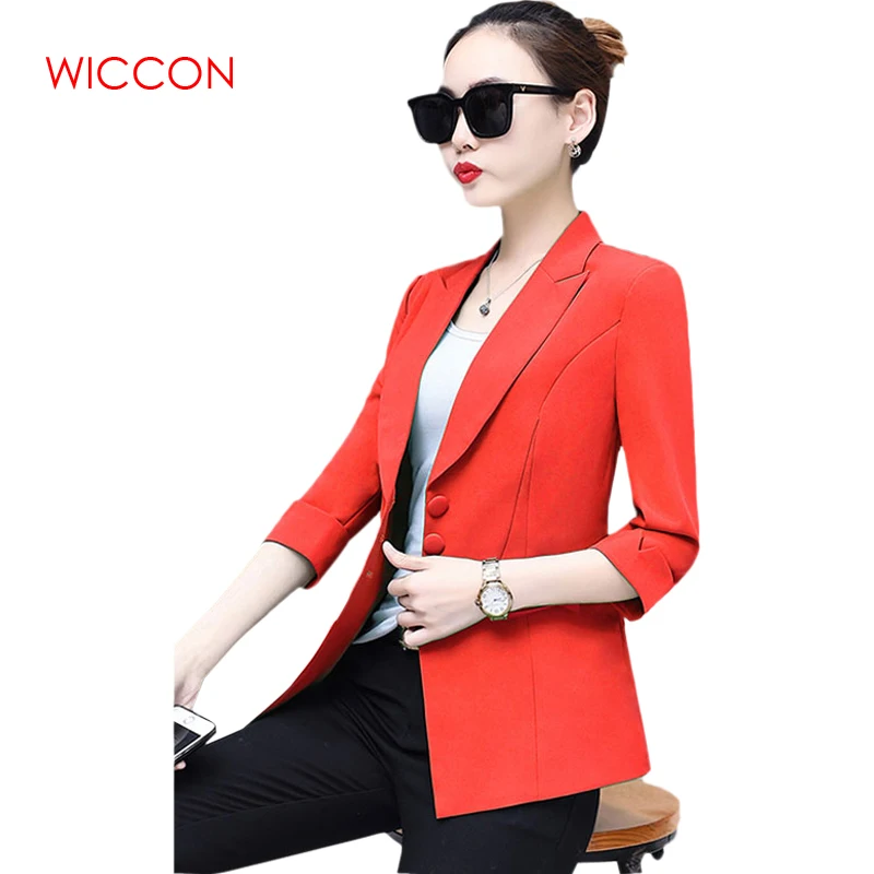 Autumn Korean Suit Women Fashion Casual Sinle Breasted Solid Three QuarterSleeve Top Elegant Blazers OL Workwear Office Clothes Blazer
