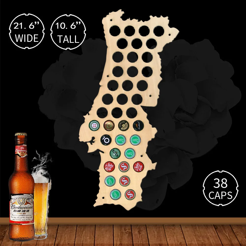 

1Piece Wall Mounted Decorative Wooden Craft Maps Of Portugal Beer Caps Maps Personality Home Bar Indoor Decoration