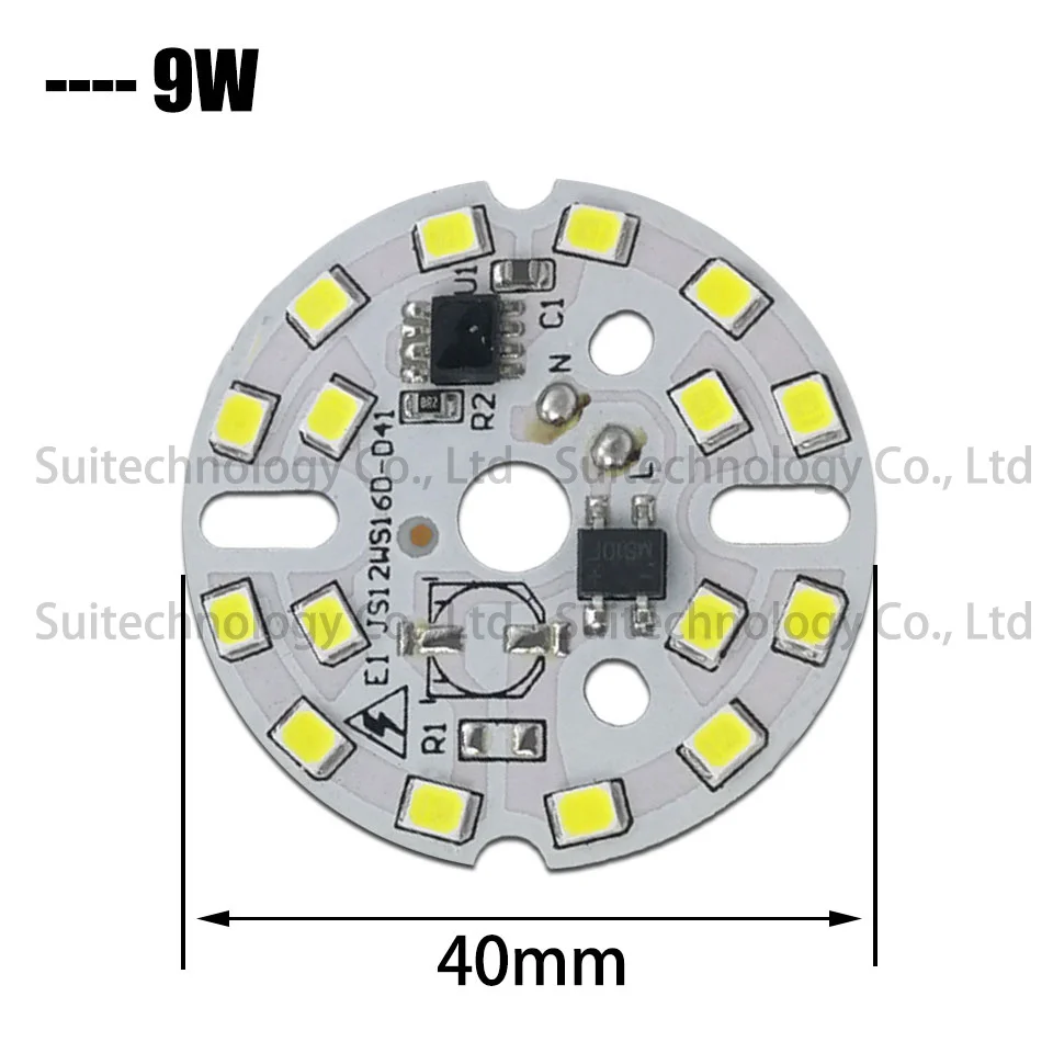 10 шт. DIY светодиодный ламповый светильник SMD 9 Вт 40 мм чип AC 220 В вход Smart IC светодиодный светильник для лампы светильник вниз Точечный светильник SMD2835