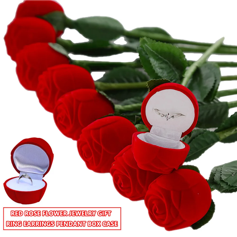 Useful Red Rose Flower Wedding Decoration Creative Propose Ring Jewelry Box Earring Ring Storage Jewelry Organizer Gift Case Useful Red Rose Flower Wedding Decoration Creative Propose Ring Jewelry Box Earring Ring Storage Jewelry Organizer Gift Case