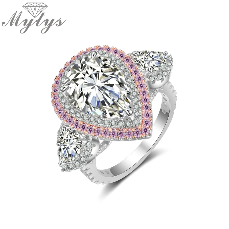 

Mytys Princess Ring Water Drop Cubic Zirconia AAA Grade Cocktail Rings High Qulity Solid Jewelry For Women R2141