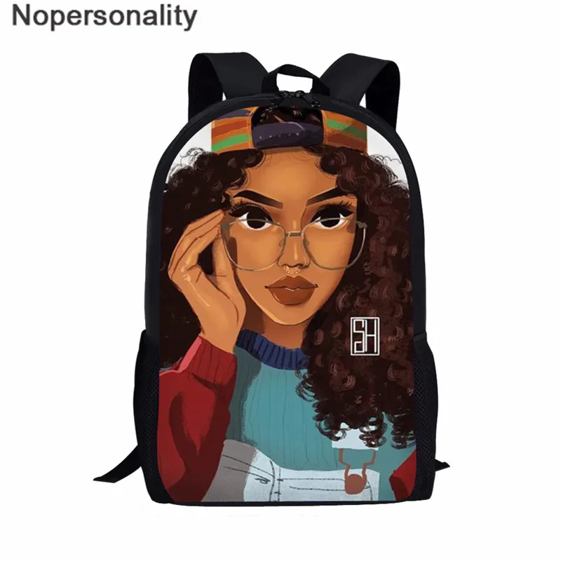 Nopersonality Black Art Afro Girl Print African Backpack for School Teenage Girls Book Bags Toddler Schoolbag Mochila Escolar - Цвет: Z5105C