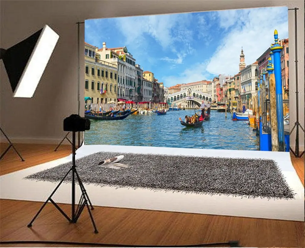

Photography Backdrop Gondola at the Rialto Bridge in Venice Landmark City Landscape Photo Background