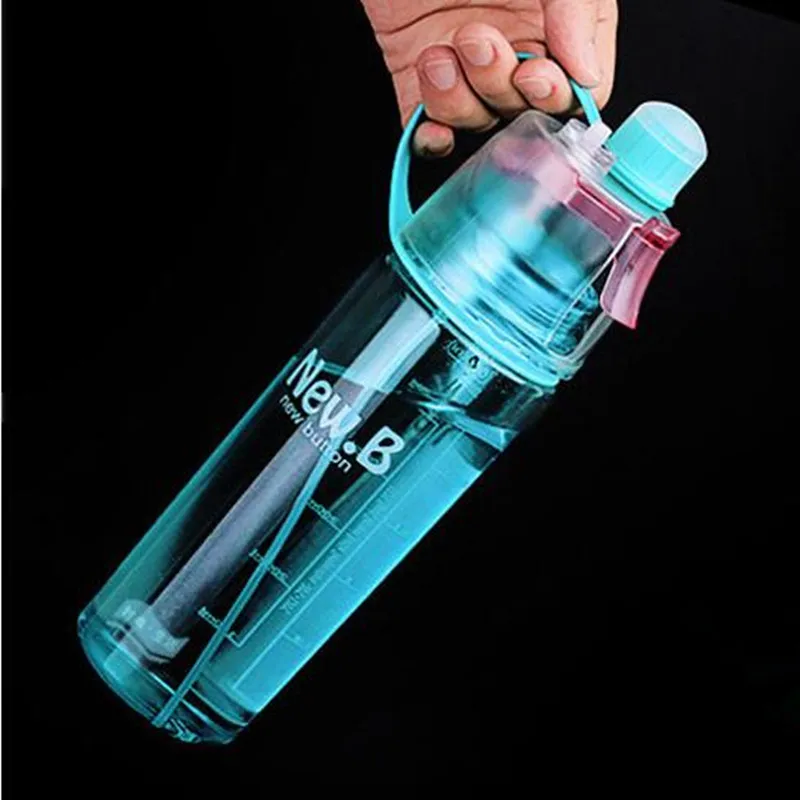 

Plastic Outdoor Sport Drinking & Misting Spray Water Bottle Flip Straw 600ml blue pink green spray bottle