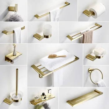 

Luxury Brushed Gold Bathroom Accessories Dish Soap SUS304 Stainless Steel Toilet Brush Holder Wall Towel Bar Bath Hardware Hook