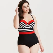 Плюс Размер пуш-ап купальник в полоску цельные купальники Большие размеры лоскутный купальный костюм Плюс Размер Монокини пуш-ап купальники