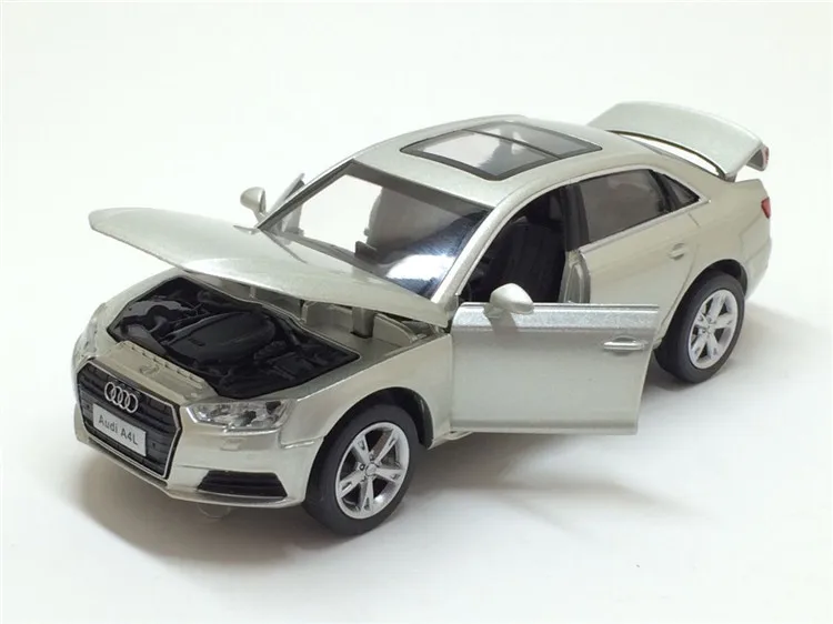 1/32 Audi A4L модель автомобиля из сплава, игрушка черного, серебристого, коричневого цвета с вытягивающейся спинкой, мигающая модель для детских подарков, игрушки