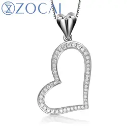 ZOCAI алмазный кулон в форме сердца 0.14 ct 18 К белого золота с 925 Серебряная цепочка D04157