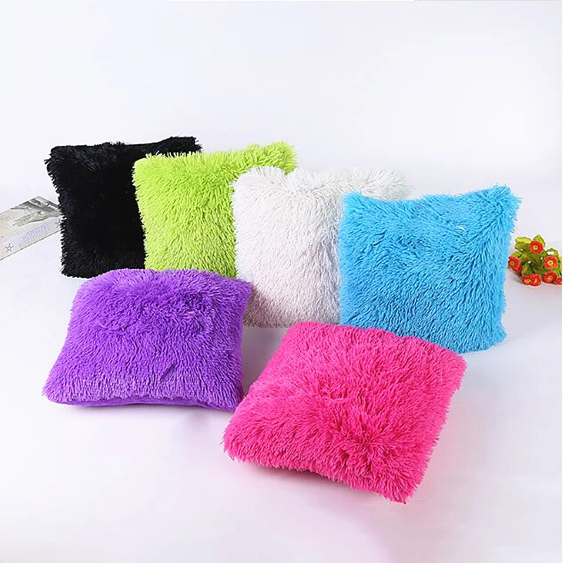 

43*43cm 12 Colors Long Plush Fashion Home Ornament Pillow Cover Cases Square Soft Wait Cushion Case Fluff Pillowslip Drop Ship