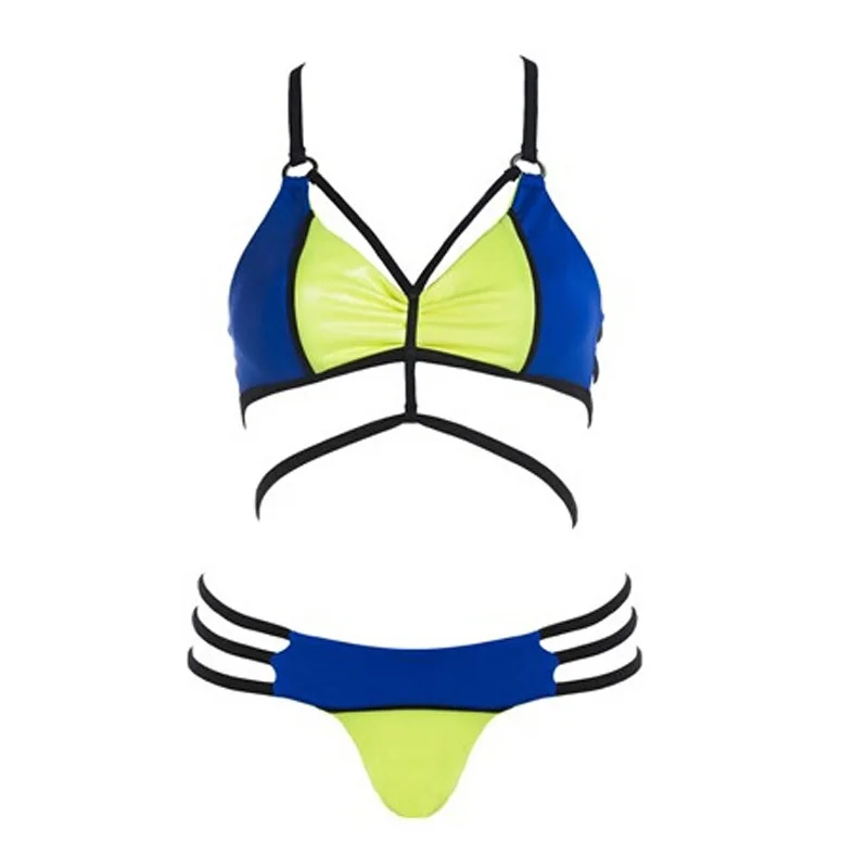 Стиль повязку комплект бикини летние пикантные пляжная одежда для Для женщин высокое качество лоскутное бразильские Плавки бикини пуш-ап