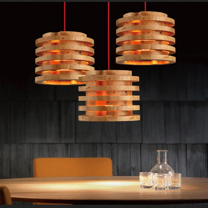 

Dia26cm Solid Wood Pendant Lights Round Multi Layer Carving Wooden Lamp American Country Vintage Restaurant Cafe Bar Light