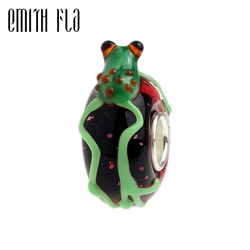 Emith Fla 925 Sterling Silver Large Hole Colorful 3d Animal Frog Murano