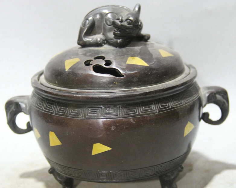 

7" Marked Chinese Dyansty Bronze 3 Foot Unicorn Beast Incense Burner Censer 1 R0710