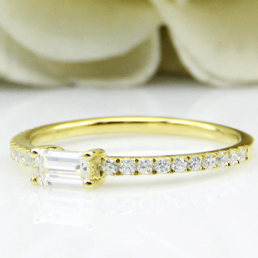 0.4CT 5X3mm Изумрудный разрезанный Муассанит кольцо 14K массивная, желтая, золотая, муассанитовые акценты боковое обручальное кольцо с камнем, Fantacy обручальное кольцо