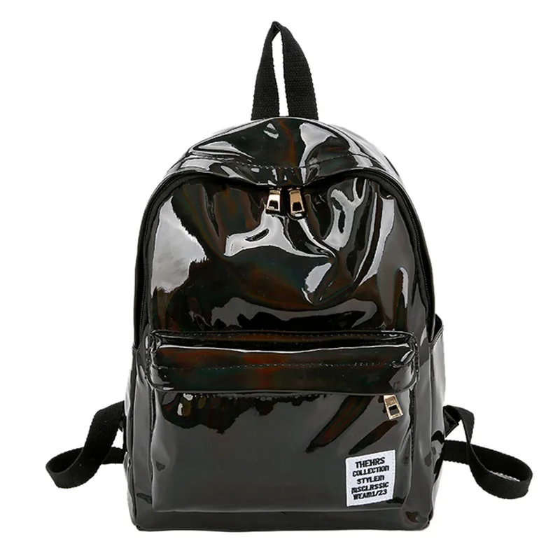 Голографический Блестящий женский рюкзак для девочек, школьная сумка, серебристый рюкзак для книг, рюкзак для колледжа, Mochilas Mujer XA398WB - Цвет: Black