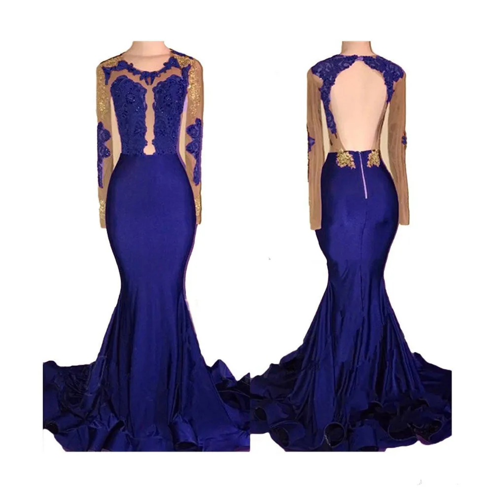 African Black and Gold Mermaid Prom Dress Long Sleeves Open Back Appliques Beads See Through Burgundy Evening Gowns | Свадьбы и