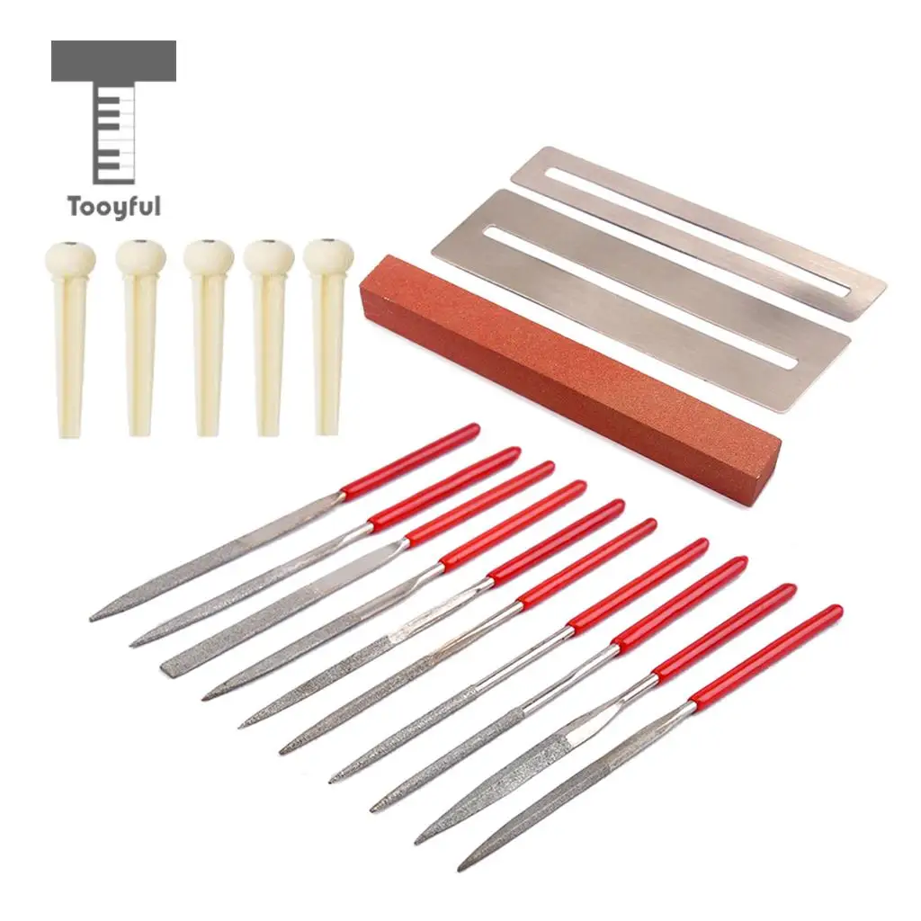Tooyful 19Pcs Guitar Instrument Repair Tool Kit Grinding Stone Frets Nut File  Bridge Pins Set  