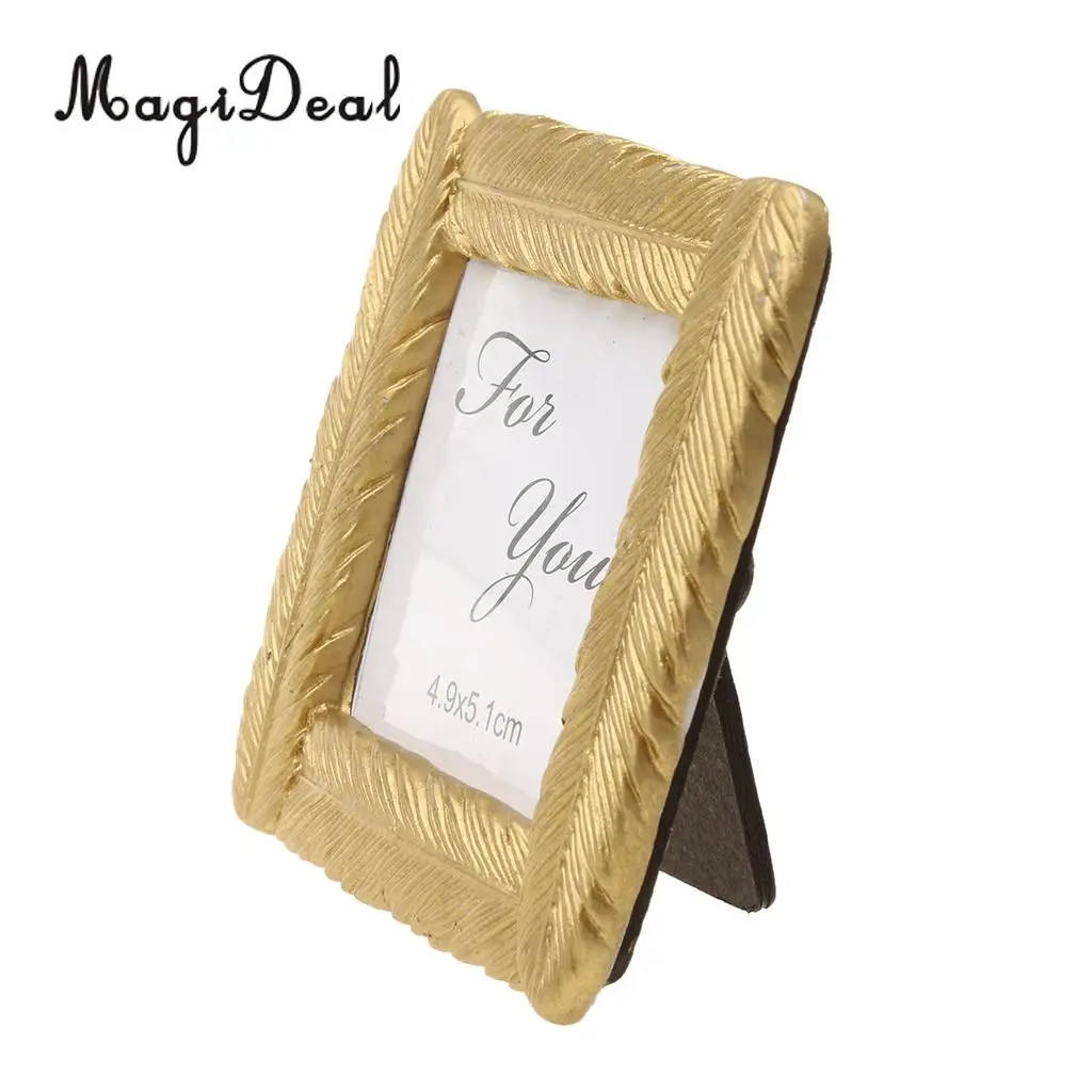 MagiDeal Novelty Gold Resin Feather Small Photo Frame with Back Stand Wedding Party Favor for Displaying Photo Picture