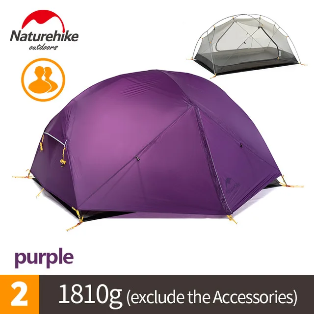 Naturehike Mongar 2 Человек Палатка Сверхлегкий 3 сезон Открытый Кемпинг Туризм палатка бесплатный коврик, Mongar палатка тамбур - Цвет: Purple