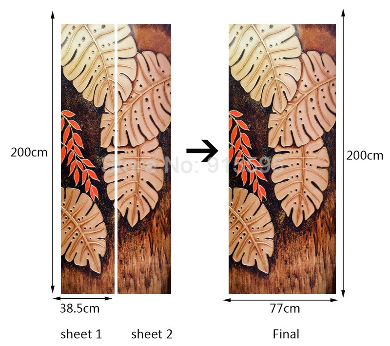 3D стереоскопические Золотые листья двери наклейки настенные бумаги домашний Декор Гостиная Спальня двери украшения DIY самоклеющиеся