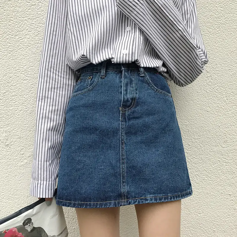 Основные Для женщин джинсовая юбка-карандаш Повседневное Высокая Талия однотонная джинсовая юбка лето, подходит ко всему, в стиле «Хип посылка короткая юбка - Цвет: blue