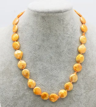 

wholesale freshwater pearl oraneg coin 13-14mm necklace 17inch FPPJ