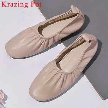 

2019 newest hot selling grandma ballet shoes pregnant full grain leather flat with slip on beauty lady square toe cozy flats Ls1