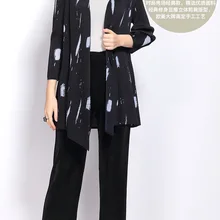 Miyake складки три четверти рукав печати v-образным вырезом куртка с открытым воротом