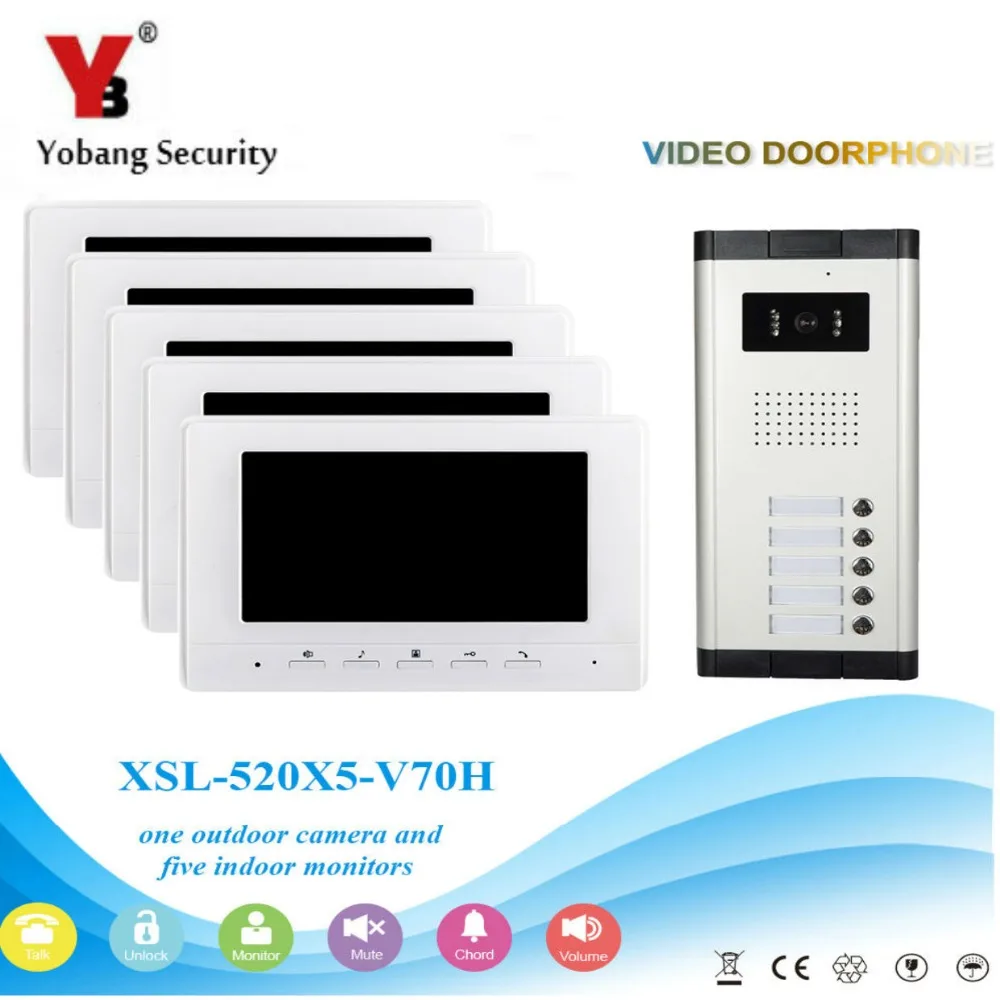YobangSecurity 7 дюймов HD Цвет кабель видео домофон Ночное видение и Водонепроницаемый дизайн видео звонок 1 Камера 5 монитор