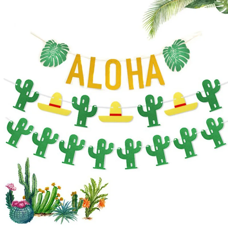 Banderole Dinosaure Joyeux Anniversaire Du Mexique Theme Estival Hawaien Modele Cactus Feuille D Ananas Fournitures Pour Decoration De Gateau 1 Piece Aliexpress