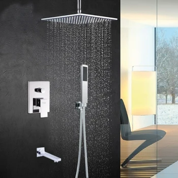 

Ceiling Mount Chrome Square Square Rain Shower Head Valve Mixer Tap Hand Unit