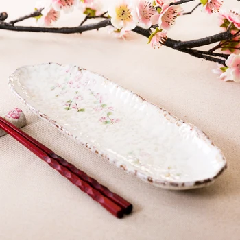 

12 Inch Floral Printed Handpainted Under Glazed Rectangle Ceramic Dishes & Plates Japan Zakka Sushi Dessert Plates Porcelain