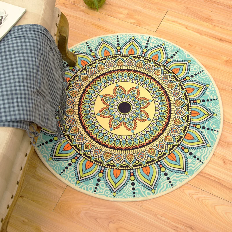 

Bohemia style round carpet Bedroom decoration mat Non-slip floor mat Creative thicken doormat polyester HD printed rug