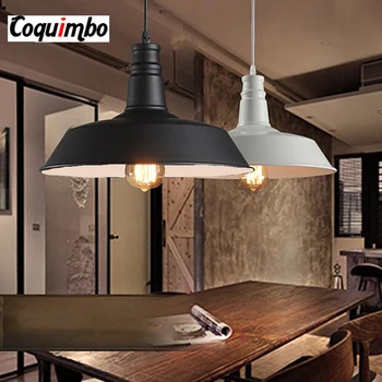 

luminaria suspendu Industrial Pendant Lights Vintage Wrought Iron Lid Black/White Pendant Lamps Loft Retro Hanging Light Fixture