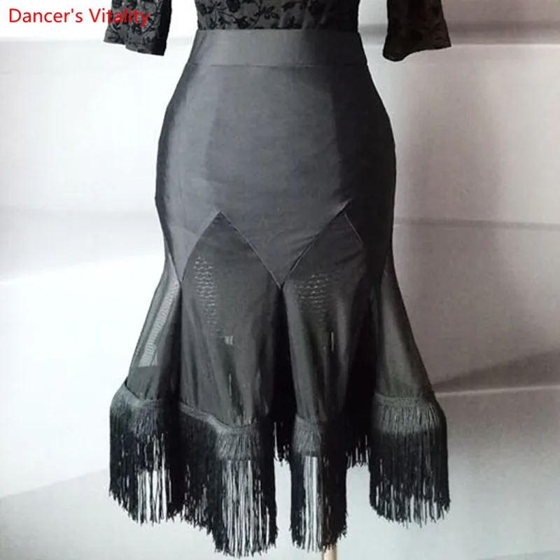 

2018 New Lady Latin Dance Skirt For Women's Black Tassel Styles Latin Dance Clothes Competition/Practice Dancewear Skirts
